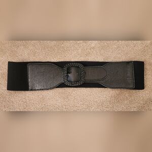 Black Wide Elastic Belt with Decorative Buckle